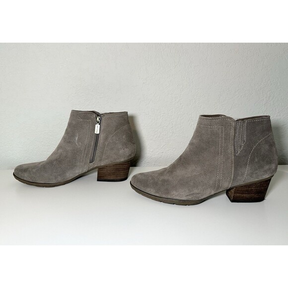Blondo Womens Suede Taupe Booties Size‎ 9M Side Zip Waterproof Stack Block Heel - Picture 2 of 14